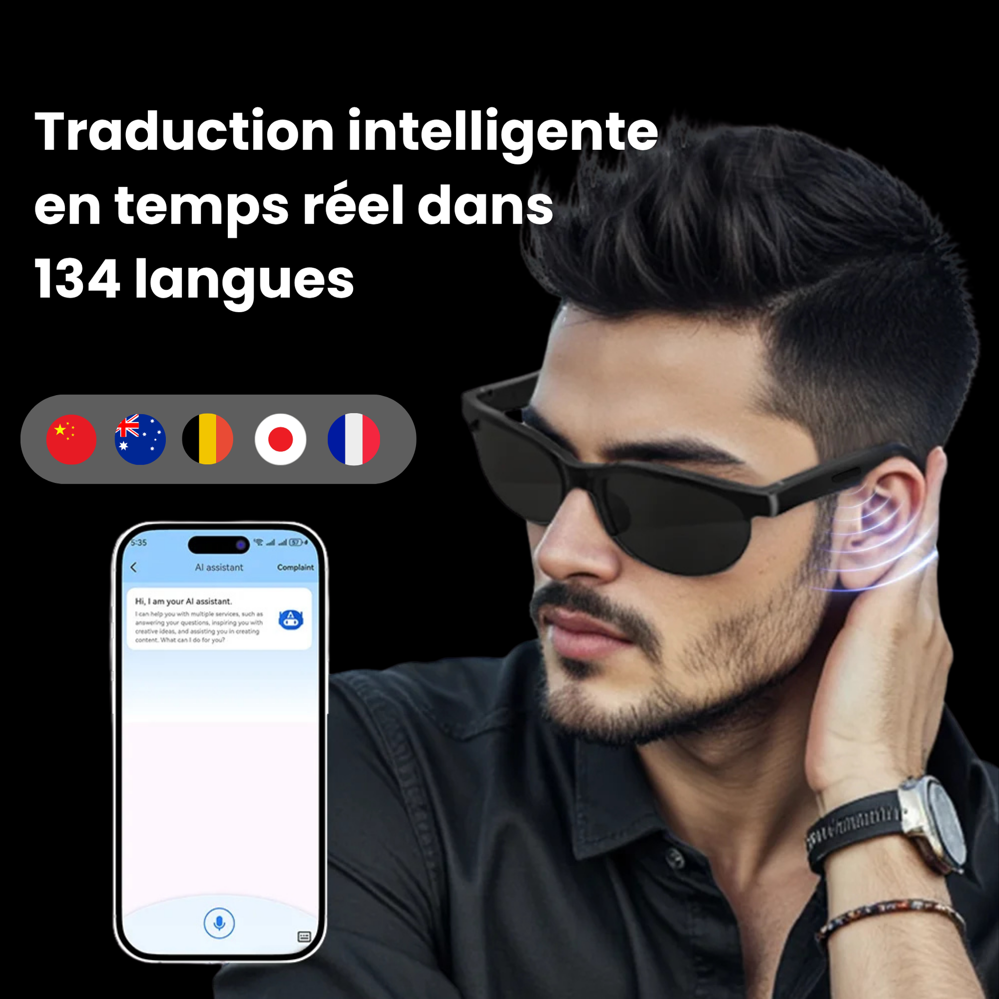 AI BUDS SmartVision™ : lunettes intelligentes de traduction IA.