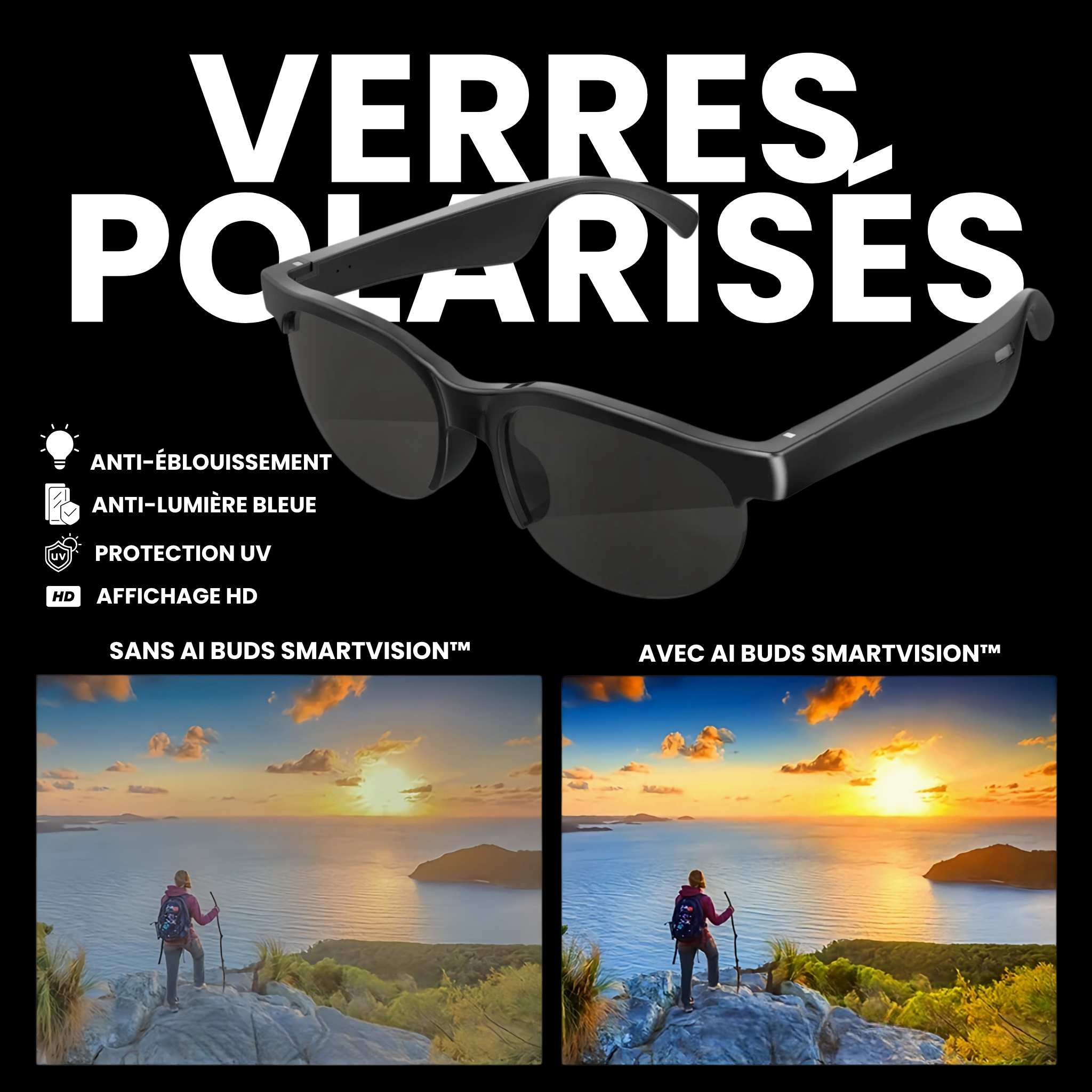 AI BUDS SmartVision™ : lunettes intelligentes de traduction IA.